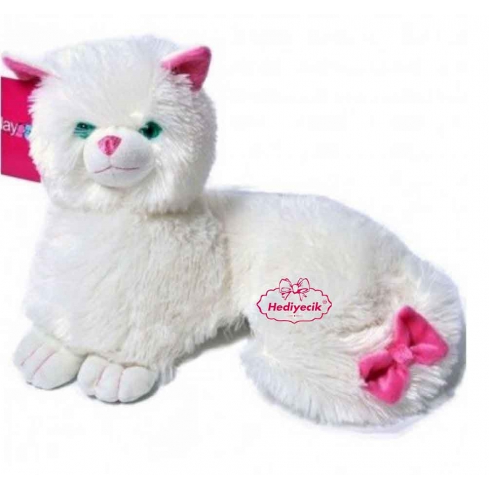 Peluş Oyuncak Yatan Kedi 35 cm Beyaz