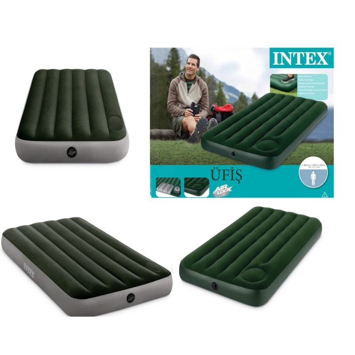 Intex YeşilGri Renk Yatak 99x191x25 cm. Kendinden Ayak