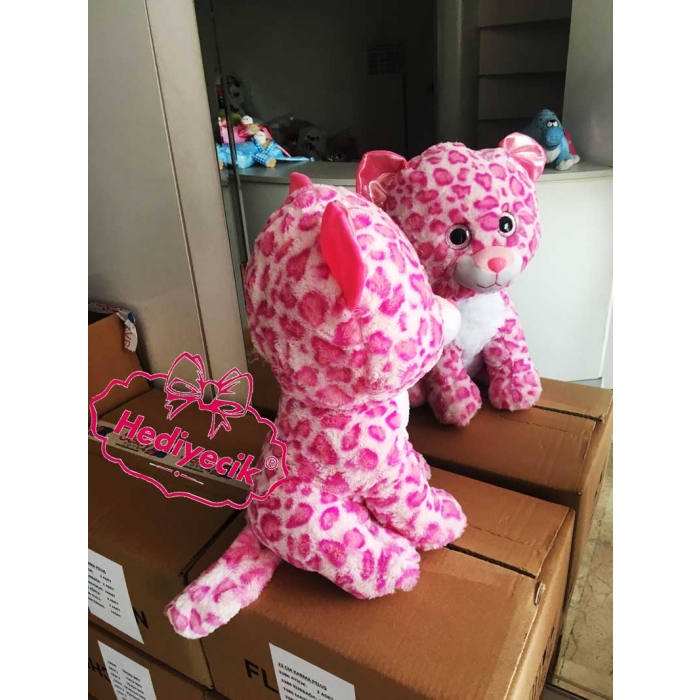 Peluş Kedi Selay Oyuncak Peluş Leopar Pembe 40 Cm