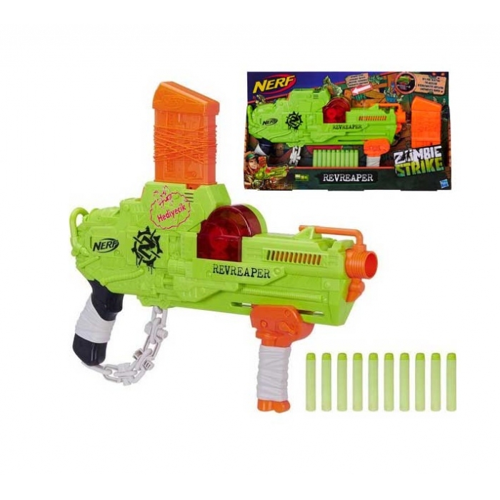 Lanzador NERF Zombie Strike RevReaper – Cocción Rápida, Clip Superior De 10 Dardos, Engranajes Visibles – Multicolor