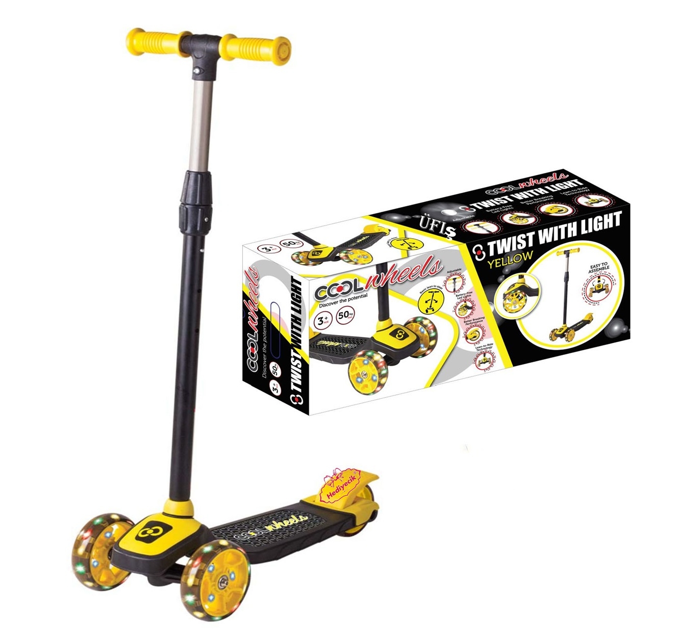 チップ＆デール ファンカラ マスコット 3体セット 黄色 黒 3 Tekerlekli Scooter Frenli - Furkan - COOL WHEELS Led Işıklı 3