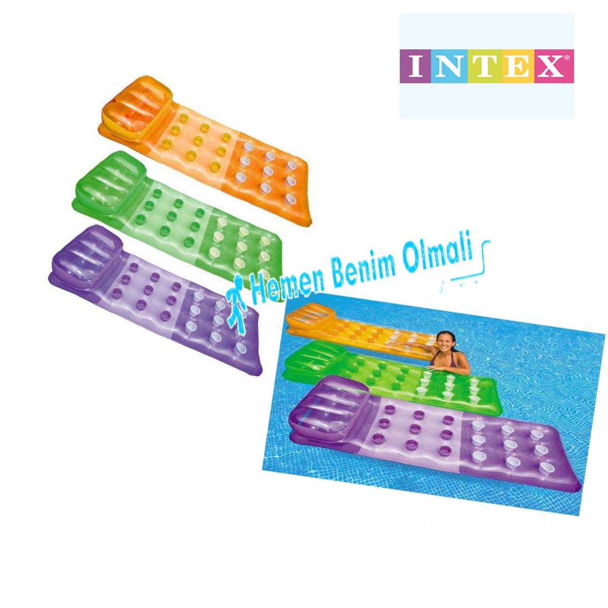 Deniz Yataklari Intex Intex 58890 Seffaf Renkli Bardakli Sisme Deniz Yatagi 188 X 71 Cm