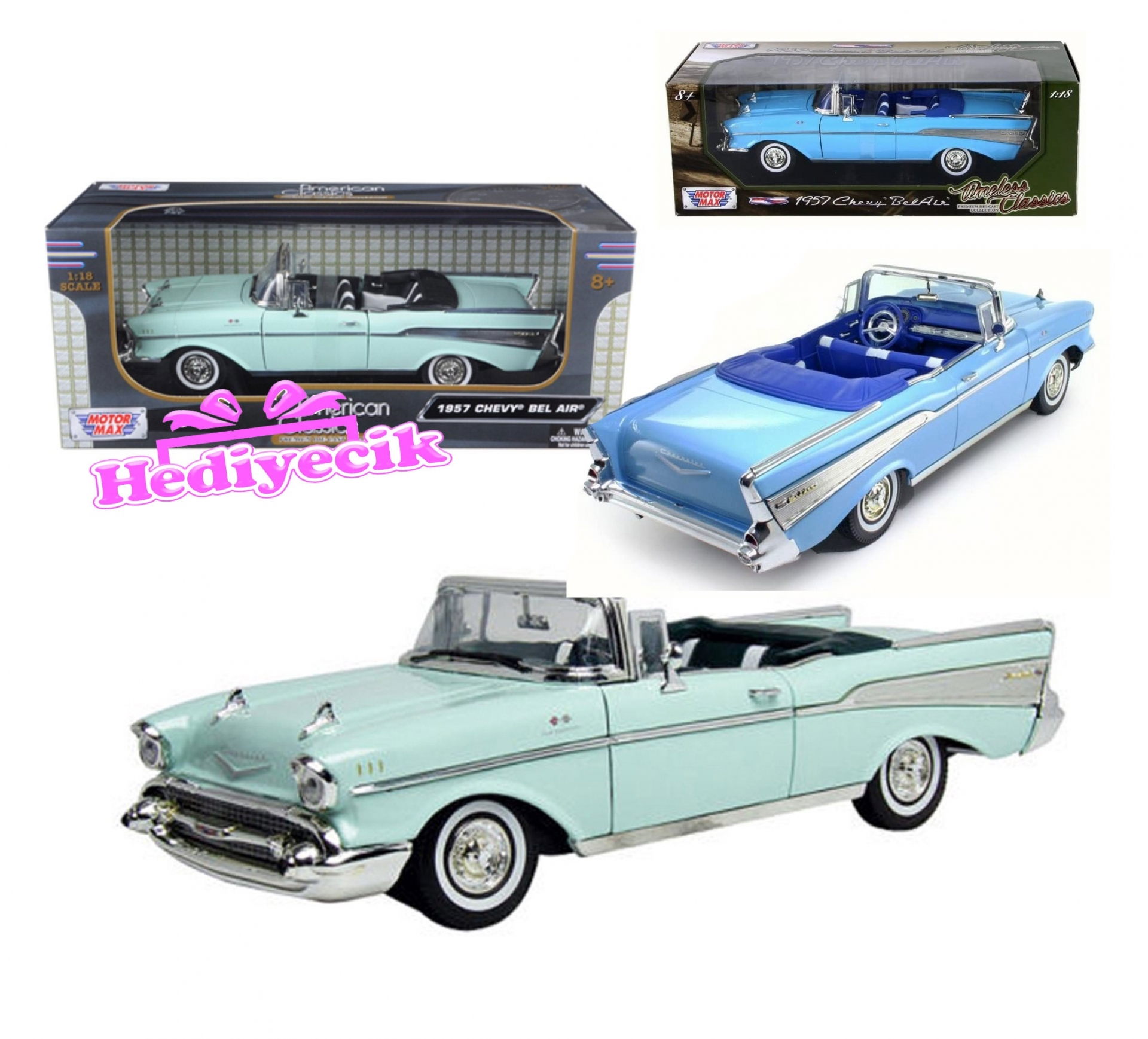 1957 CHEVY BEL AIR ジオラマ付きミニカー Motormax Model Araba 1:18 1957 Chevy Bel Air Diecast Model Araba 1