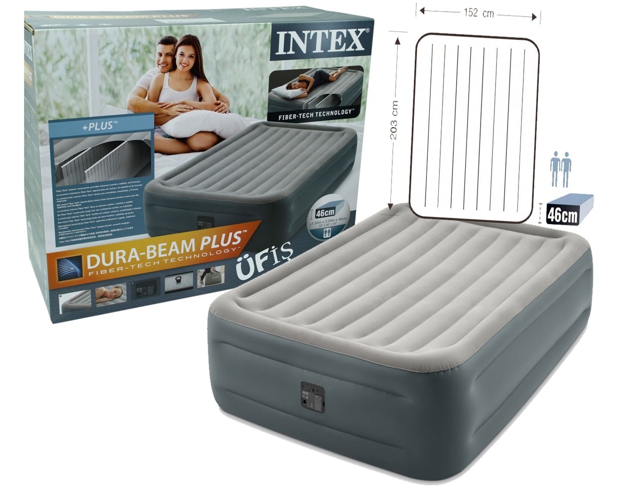 Outdoor Sisme Yataklar Intex Intex Elektrikli Cift Kisilik Sisme Yatak 64126 Gri 152x203x46cm