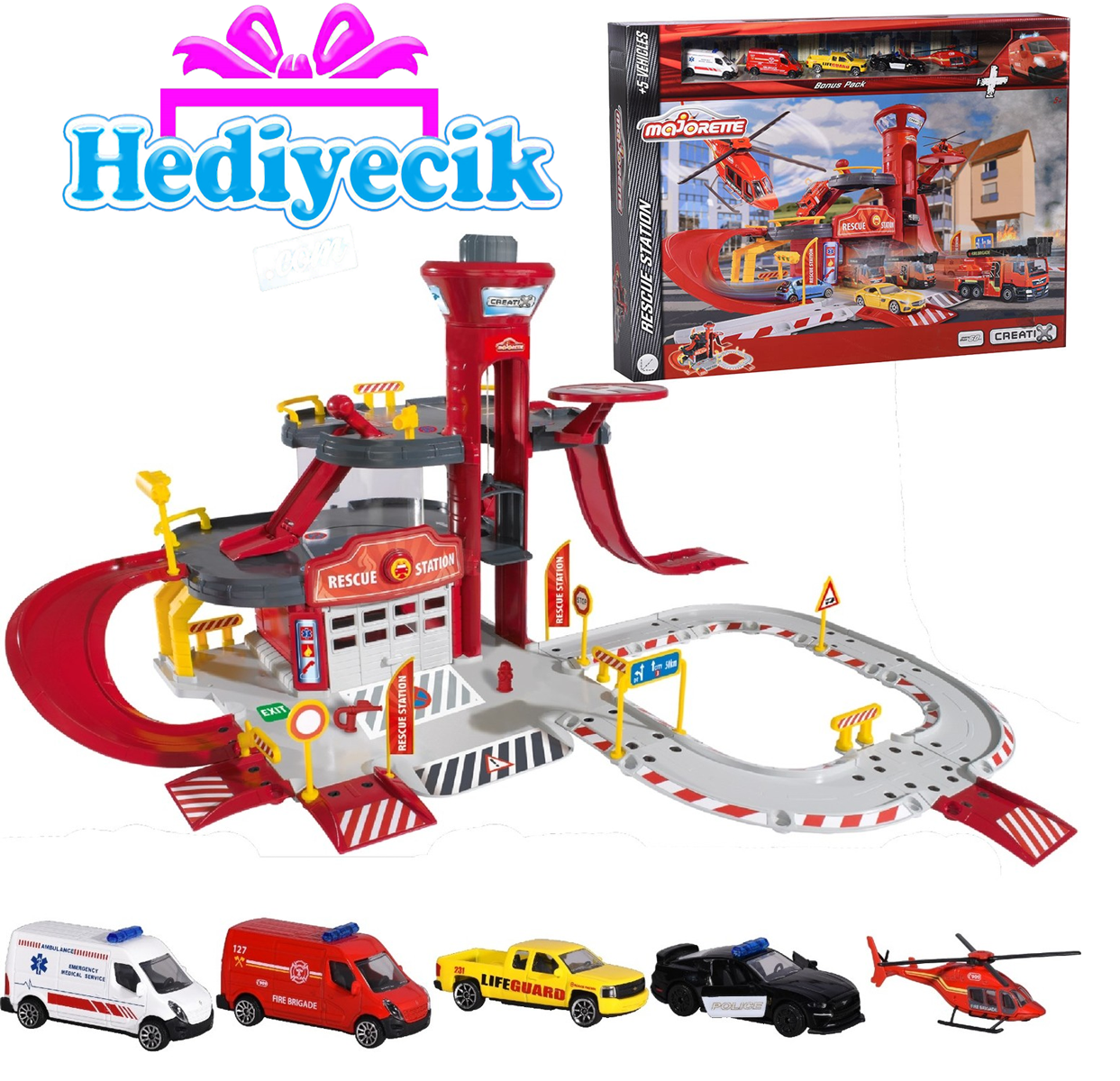 Majorette Creatix Rescue Station+5 Araçlı Oyun Set 212050019