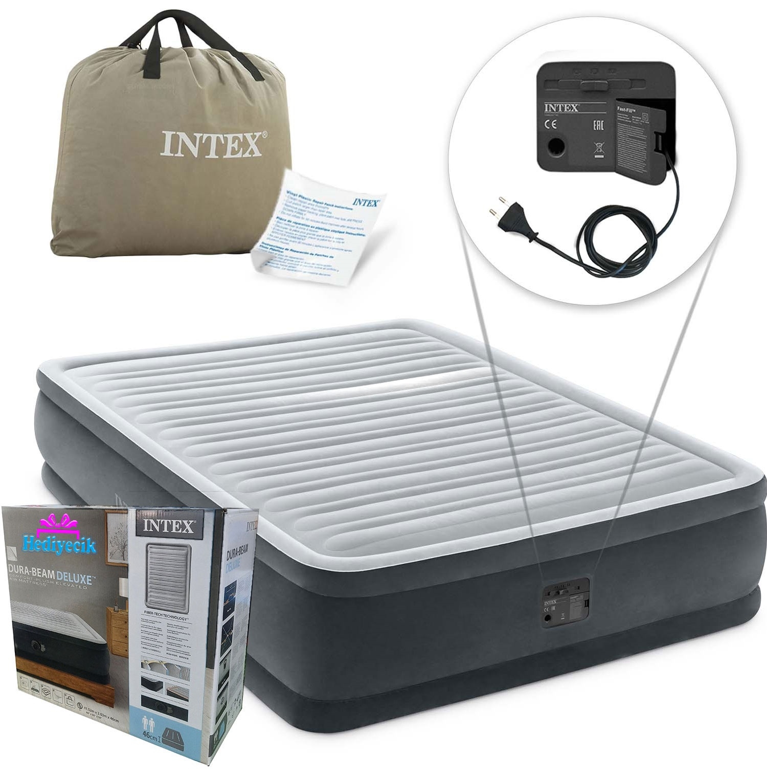 Intex Elektrikli Comfort Plus Yüksek Yatak (152x203x46 cm IKY64414