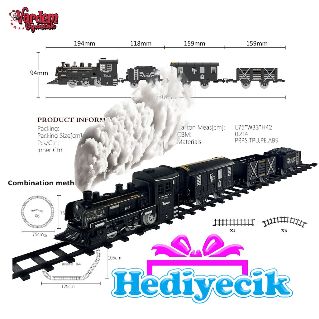 Vardem Işıklı ve Sesli Buhar Çıkartan 15 Parça Tren Set FF-1603C